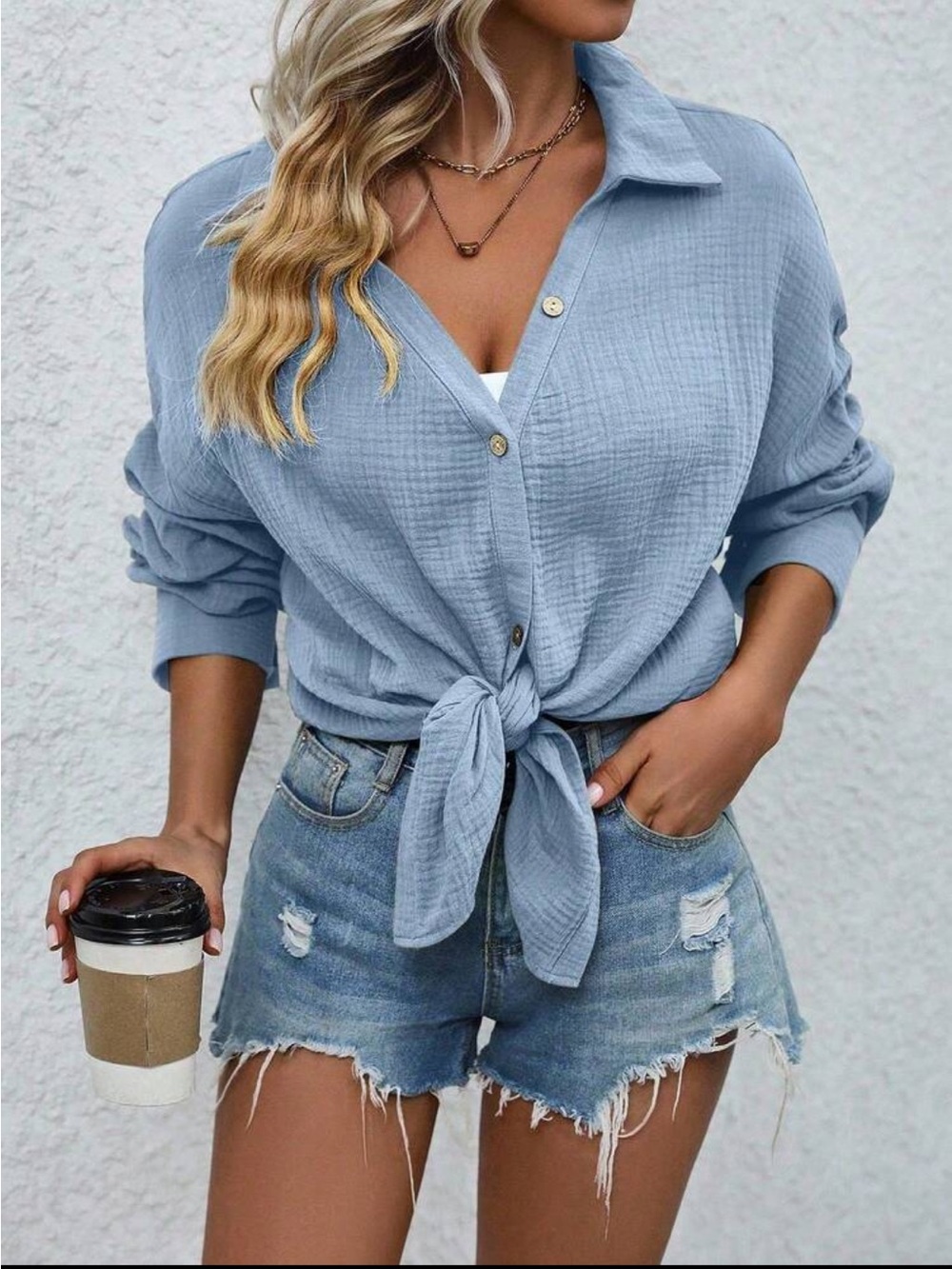 Classic White Button-Up Down Shirt Top Blouse Shirt